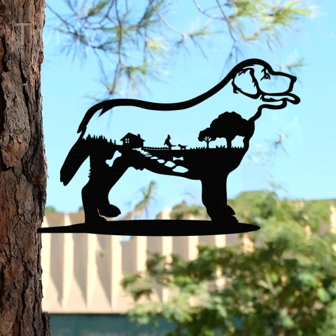 Garden Decor Art - Metal Labrador Silhouettes Lawn Ornaments, Festival Decorations